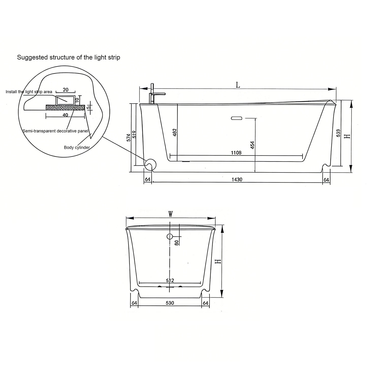 PG1028 Modern Multi-functional Massage Bathtub