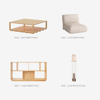 Tea Room Set: Tea Table, Seat Cushion, Storage Rack, Floor Lamp Combo Set