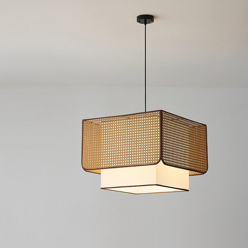D11890 Vintage Rattan Fabric Chandeliers