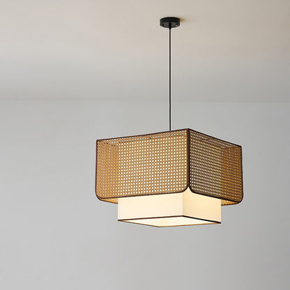 D11890 Vintage Rattan Fabric Chandeliers