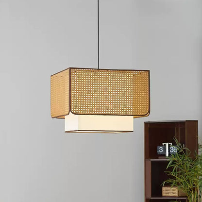 D11890 Vintage Rattan Fabric Chandeliers