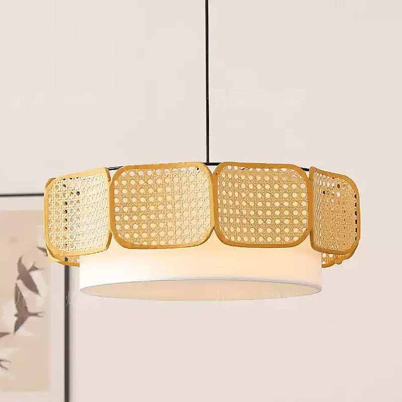 D11891 Wabi-sabi Style Rattan Fabric Chandeliers