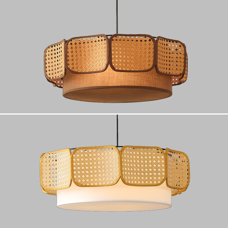 D11891 Wabi-sabi Style Rattan Fabric Chandeliers