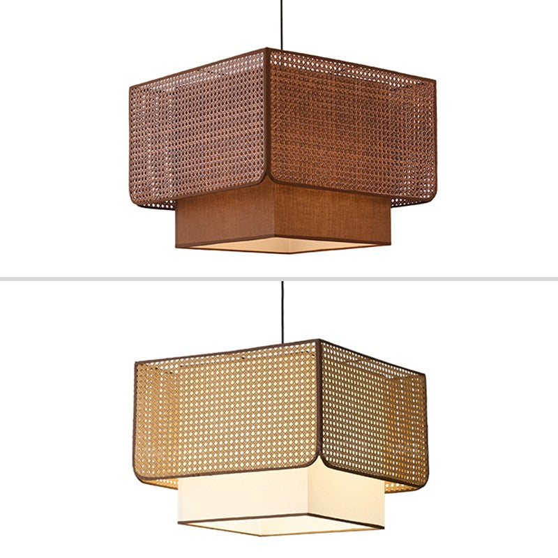 D11890 Vintage Rattan Fabric Chandeliers