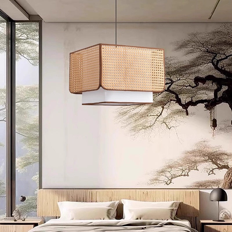 D11890 Vintage Rattan Fabric Chandeliers