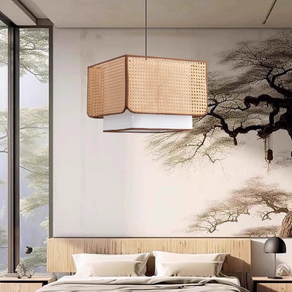 D11890 Vintage Rattan Fabric Chandeliers
